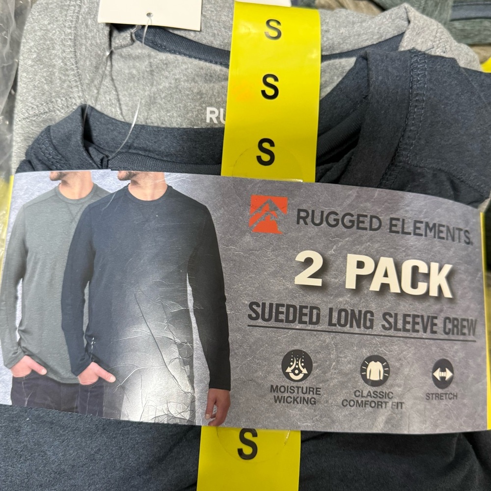 NWT Men's Rugged Elements 2 Pack Suedes Long Sleeve Crew Shirt Size S